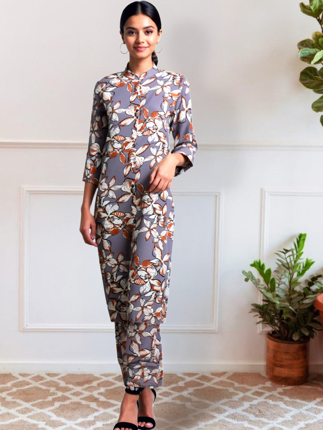 Picture of Botanical Charm Printed Kurta with Palazzo Set